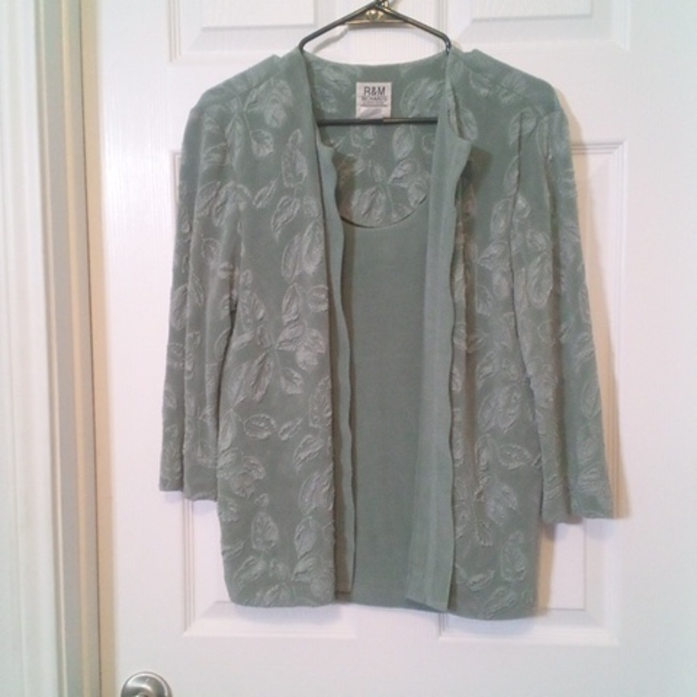 R&M Richards Floral Patterned Cardigan in Sage